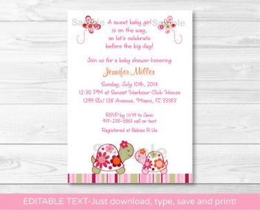 Trendy Tropical Turtle Printable Baby Shower Invitation Editable PDF #A273