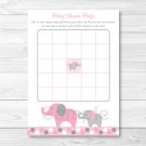 Pink And Gray Polka Dot Elephant Printable Baby Shower Bingo Cards #A160