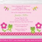 Girl Frog Dragonfly Garden Printable Baby Shower Invitation Editable PDF #A209