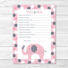 Lil Peanut Polka Dot Elephant Printable Baby Shower Wishes For Baby Advice Cards #A276