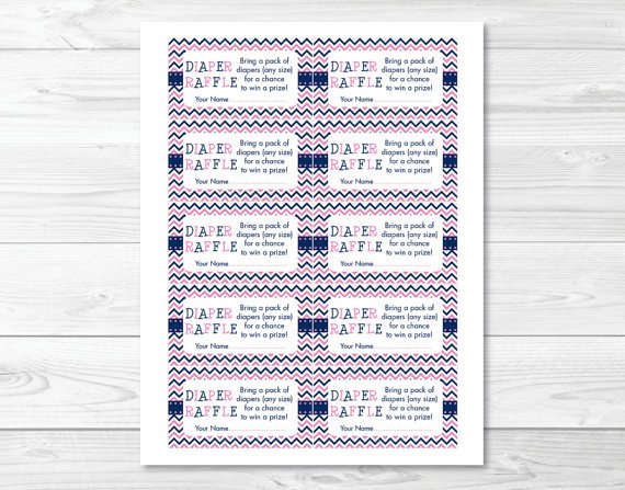 Pink Navy Chevron Printable Baby Shower Diaper Raffle Tickets #A277