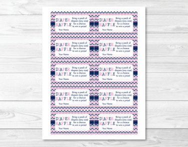 Pink Navy Chevron Printable Baby Shower Diaper Raffle Tickets #A277