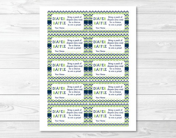 Lime Green Navy Chevron Printable Baby Shower Diaper Raffle Tickets #A278