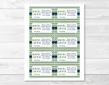 Lime Green Navy Chevron Printable Baby Shower Diaper Raffle Tickets #A278