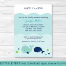 Little Blue Whale Nautical Printable Baby Shower Invitation Editable PDF #A129
