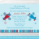Little Aviator Airplane Blue Red Printable Baby Shower Invitation Editable PDF #A283
