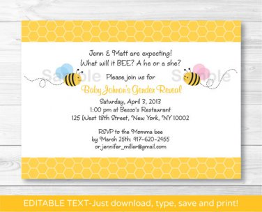 Lil Bumble Bee What Will It Bee? Printable Gender Reveal Invitation Editable PDF #A173