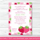 Sweet Little Strawberry Printable Baby Shower Invitation Editable PDF #A285