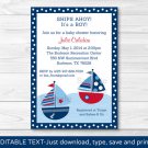Sail Away Sailboat Nautical Blue Printable Baby Shower Invitation Editable PDF #A123