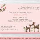 Pink Willow Deer Baby Girl Printable Baby Shower Invitation Editable PDF #A200