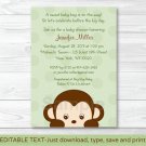 Mod Boy Monkey Jungle Safari Green Printable Baby Shower Invitation Editable PDF #A125