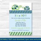 Mod Green Turtle Mom And Baby Printable Baby Shower Invitation Editable PDF #A126