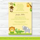 Bright Safari Jungle Animals Printable Baby Shower Invitation Editable PDF #A196