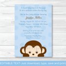 Mod Boy Monkey Jungle Safari Blue Printable Baby Shower Invitation Editable PDF #A175