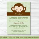 Mod Monkey Printable Baby Shower Invitation Editable PDF #A125