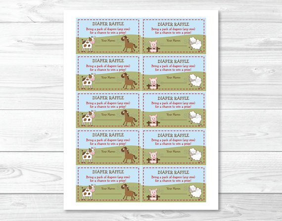 Farm Babies Cow Horse Pig Sheep Printable Baby Shower Diaper Raffle Tickets #A146