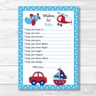 Around The Town Car Plane Printable Baby Shower Wishes For Baby Advice Cards #A137