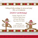 Silly Sock Monkey Printable Birthday Invitation Editable PDF #A292