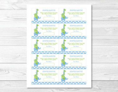 Mod Elephant Giraffe Jungle Printable Baby Shower Diaper Raffle Tickets #A113