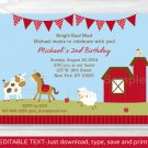 Farm Animals Barn Friends Printable Birthday Invitation Editable PDF #A293