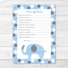 Lil Peanut Elephant Blue Dots Printable Baby Shower Wishes For Baby Advice Cards #A294