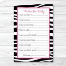 Pink Sassy Zebra Print Printable Baby Shower Wishes For Baby Advice Cards #A223