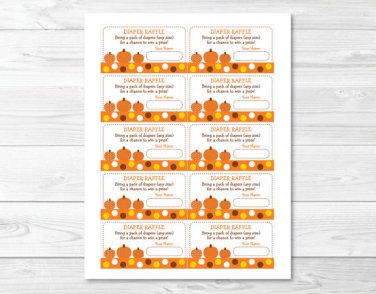 Lil Pumpkin Autumn Fall Harvest Printable Baby Shower Diaper Raffle Tickets #A248