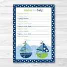 Sail Away Nautical Sailboat Printable Baby Shower Wishes For Baby Advice Cards #A210