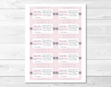 Modern Pink Chevron Printable Baby Shower Diaper Raffle Tickets #A127