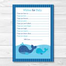 Lil Whale Nautical Printable Baby Shower Wishes For Baby Advice Cards #A295