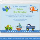 Car Truck Boat Airplane Helicopter Printable Birthday Invitation Editable PDF #A296