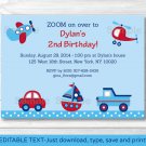 Transportation Around The Town Printable Birthday Invitation Editable PDF #A297