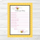 Pink Bumble Bee Printable Baby Shower Wishes For Baby Advice Cards #A101