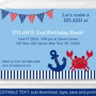 Nautical Crab Under The Sea Printable Birthday Invitation Editable PDF #A199