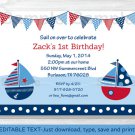 Sail Away Sailboat Nautical Blue Printable Birthday Invitation Editable PDF #A168