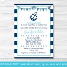 Nautical Anchor Printable Baby Shower Invitation Editable PDF #A222