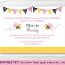 Pink Bumble Bee Printable Birthday Invitation Editable PDF #A154
