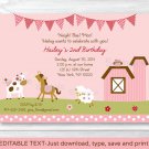 Pink Farm Animals Printable Birthday Invitation Editable PDF #A142