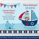 Pirate Monkey Nautical Whale Printable Birthday Invitation Editable PDF #A306