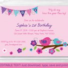 Spring Bird Printable Birthday Invitation Editable PDF #A307