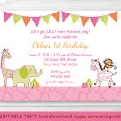 Pink Safari Girl Jungle Animal Printable Birthday Invitation Editable PDF #A309