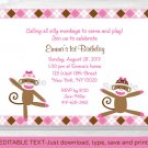 Pink Sock Monkey Printable Birthday Invitation Editable PDF #A310