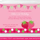 Sweet Little Strawberry Printable Birthday Invitation Editable PDF #A311