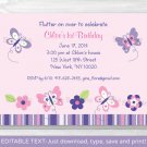 Pink Purple Butterfly Garden Printable Birthday Invitation Editable PDF #A120