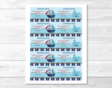 Pirate Monkey Nautical Whale Printable Baby Shower Diaper Raffle Tickets #A287