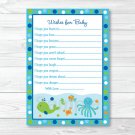 Under The Sea Nautical Blue Printable Baby Shower Wishes For Baby Advice Cards #A237