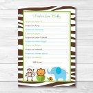 Jazzy Jungle Printable Baby Shower Wishes For Baby Advice Cards #A314