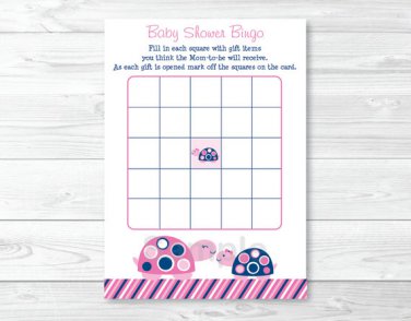 Mod Pink Turtle Mom And Baby Printable Baby Shower Bingo Cards #A286