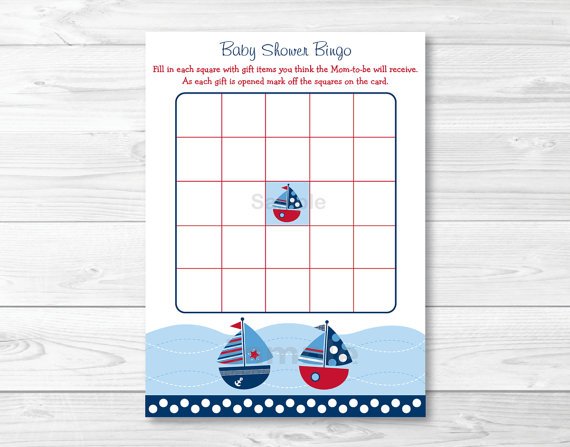 Sail Away Sailboat Nautical Blue Printable Baby Shower Bingo Cards #A123