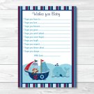 Pirate Monkey Nautical Whale Printable Baby Shower Wishes For Baby Advice Cards #A287